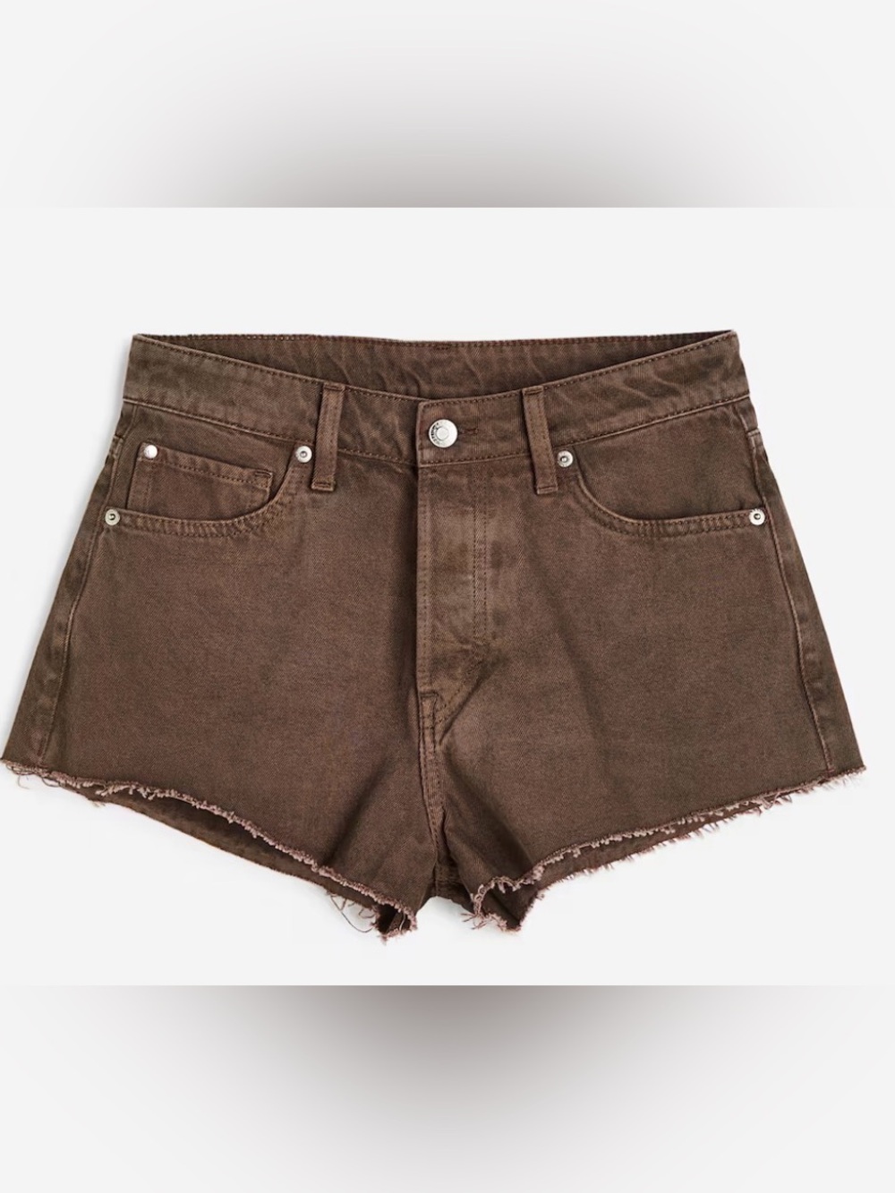H&M Women’s High-Rise Cheeky Brown Denim Cutoff Shorts